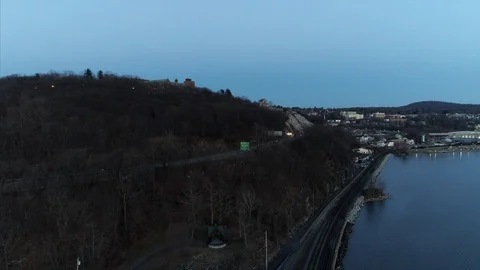 Flying Over Hudson River and Towards Peekskill in Westchester County Vídeo Stock 94656970