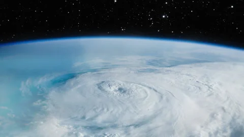 Flying over a Hurricane, Tornado, from Space. Satellite View.  Stock Footage 140549860