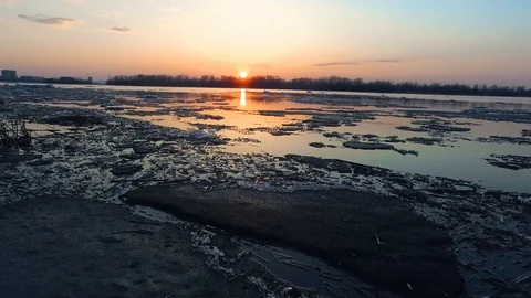 Flying over the ice river Stock Footage 88575903