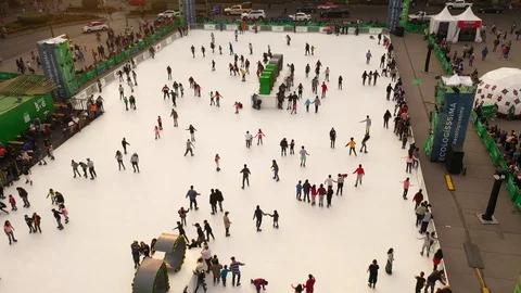 Flying Over Ice Skating Rink Zocalo Mexico City 4 Stock Footage 126129809