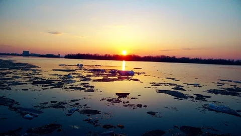 Flying over the ice to the sun Stock Footage 88547361