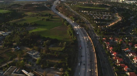 Flying over Interstate 5 near Los Angeles. Shot in 2010. Stock Footage 59106422