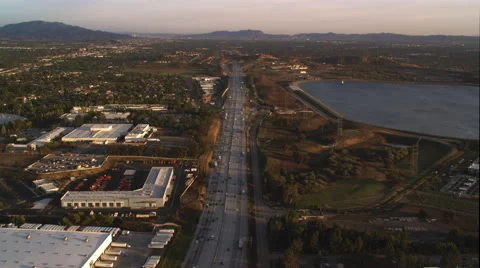 Flying over Interstate 5 near Los Angeles. Shot in 2010. Stock Footage 59106631