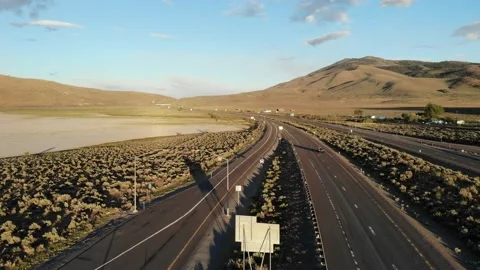 Flying Over Interstate Highway 395 North of Reno Nevada - Aerial Drone Stock Footage 197549745