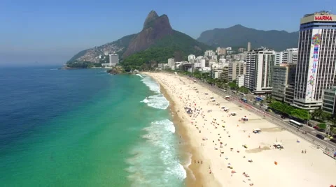 Flying Over Ipanema Beach in Rio de Janeiro, Brazil Stock Footage