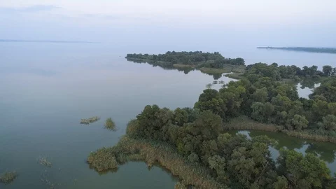 Flying over the island in the evening before sunset. Aerial view Stock Footage 123200755