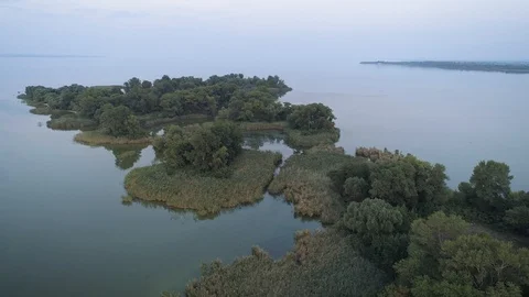 Flying over the island in the evening before sunset. Aerial view Stock Footage 123200782