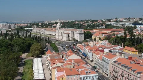 Flying over Jerónimos Monastery with Drone in Lisbon and Portugal Video stock 105524868