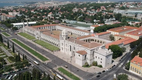 Flying over Jerónimos Monastery with Drone in Lisbon and Portugal Stock Footage 105524880