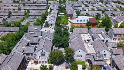 Flying Over Jimo Ancient City, Qingdao: Traditional Chinese Heritage Stock Footage 330797787
