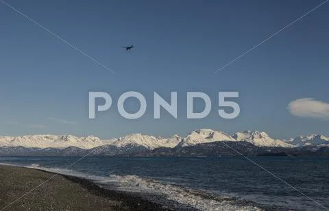 Flying over the Kachemak bay Stock Photos
