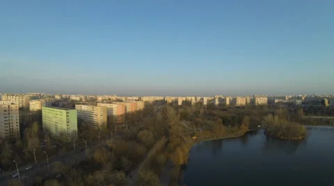 Flying Over A Lake In Bucharest Stock Footage 35415328