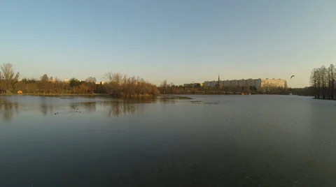 Flying Over A Lake In Bucharest Stock Footage 35415355