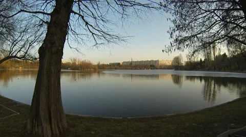 Flying Over A Lake In Bucharest Stock Footage 35415373