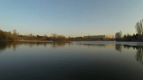 Flying Over A Lake In Bucharest Stock Footage 35415605