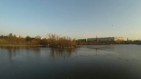 Flying Over A Lake In Bucharest Stock Footage 35415614