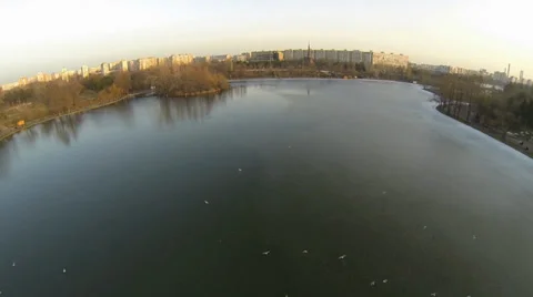 Flying Over A Lake In Bucharest Stock Footage 35415664