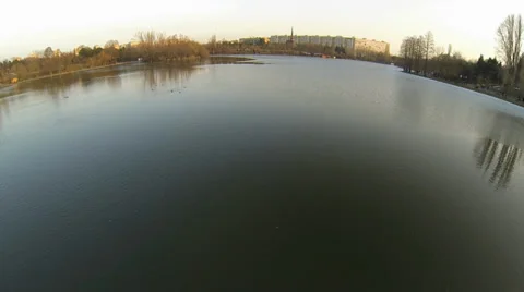 Flying Over A Lake In Bucharest Stock Footage 35415752