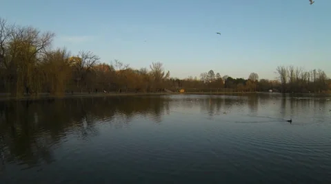 Flying Over A Lake In Bucharest Stock Footage 35416383