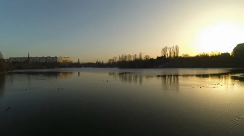 Flying Over A Lake In Bucharest Stock Footage 35416398