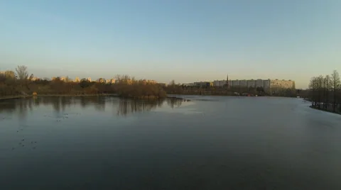 Flying Over A Lake In Bucharest Stock-Footage 35416720