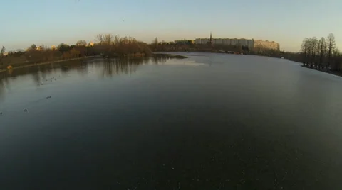 Flying Over A Lake In Bucharest Stock Footage 35416740