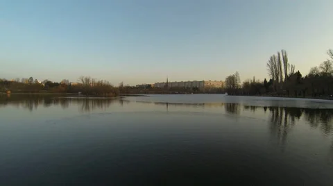 Flying Over A Lake In Bucharest Stock Footage 35416872