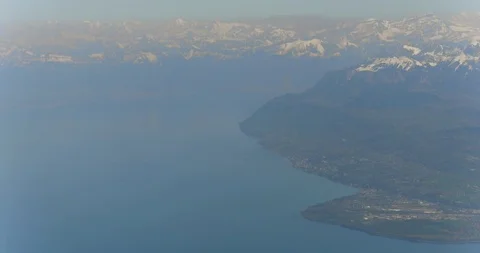 Flying over lake Geneva and Alps Mont Blanc Stock Footage 88974009
