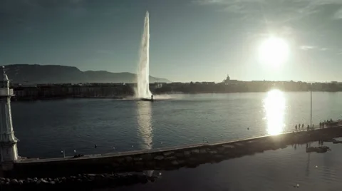 Flying over lake Geneva Stock Footage 45364757