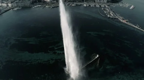 Flying over lake Geneva Jet D'eau Stock Footage 45366233