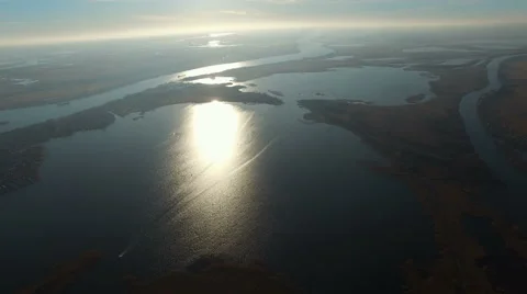 Flying over the lake from a height Stock Footage 58505261