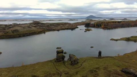 Flying Over A Lake in Iceland Stock Footage 130137293