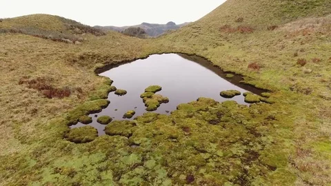 Flying over a lake on the paramo high in the Andes Vídeo Stock 84364857