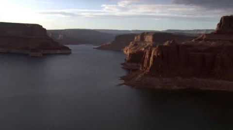 Flying over Lake Powell under storm clouds Stock Footage 59534432