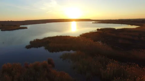 Flying Over The Lake at Sunset Stock-Footage 57112156