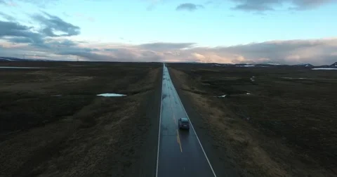 Flying over the lakes and fjords. Roads.  Stock Footage