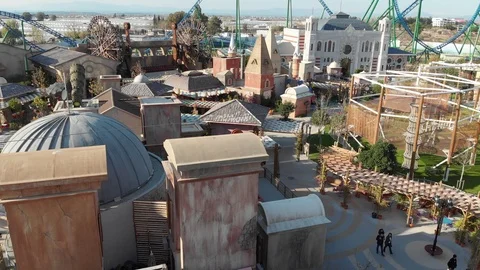 Flying over the Land of Legends theme park Stockbeeldmateriaal 124847997
