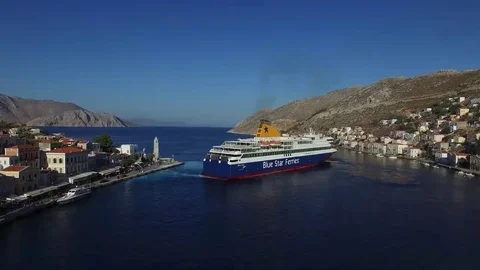 Flying over large ferryboat.Aerial view. Stock-Footage 69238545
