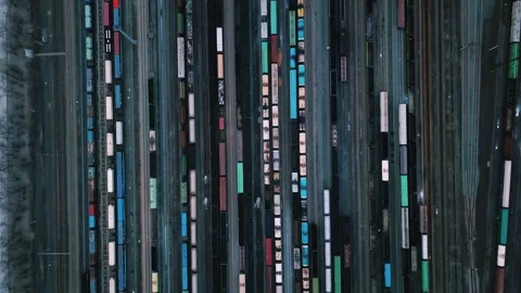 Flying over a large freight railway junction in real time Stock Footage 252033193