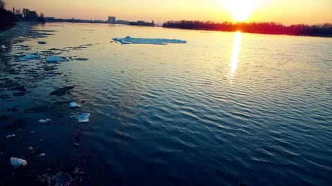 Flying over a large ice floe Stock Footage 89616487