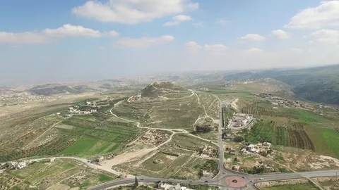 Flying over the Large Lower Palace ruins at Herodium. Israel. DJI-0143-07 Stock Footage 123738098