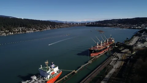 Flying Over Large Shipping Containers In Scenic Industrial Shipyard Stock Footage 104587410