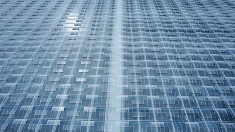 Flying over large vegetables greenhouse growing tomatoes. Greenhouse with a.. Stock Footage 245399013