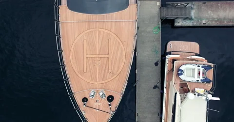 Flying over a large yacht Stock Footage 64013962