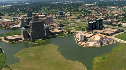 Flying over Las Colinas in a suburb of Dallas, Texas Stock Footage 59463203