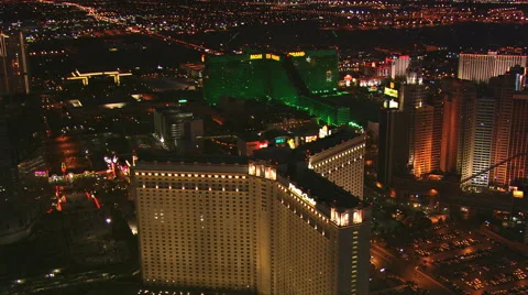 Flying over Las Vegas Strip at night near MGM Grand. Shot in 2008. Stock Footage 59544859