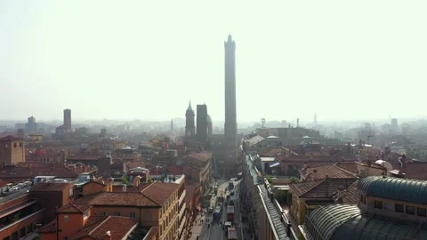Flying over Le due Torri: Garisenda e degli Asinelli, Bologna, Italy October Stock Footage 201779419