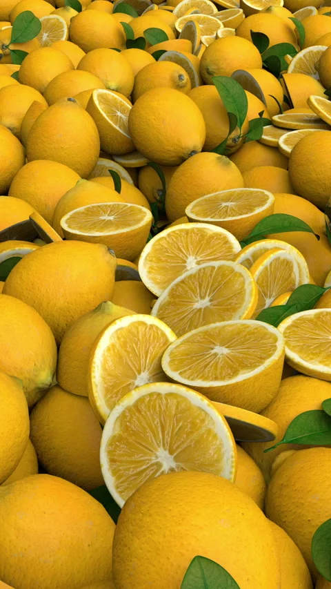 Flying over lemons pile - 3d render lopped. Stock Footage 305324854