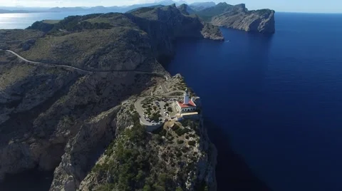 Flying over lighthouse at Cape Formentor. Stock Footage 60585714