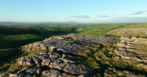Flying over limestone pavement in Malhamdale Stock Footage 335234933